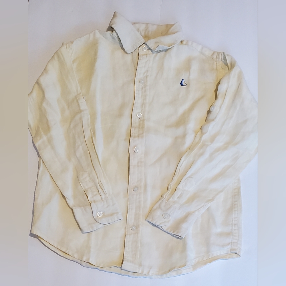 Janie & Jack Santa Barbara Stroll Yellow Linen Button Down Shirt Sailboat Size 6